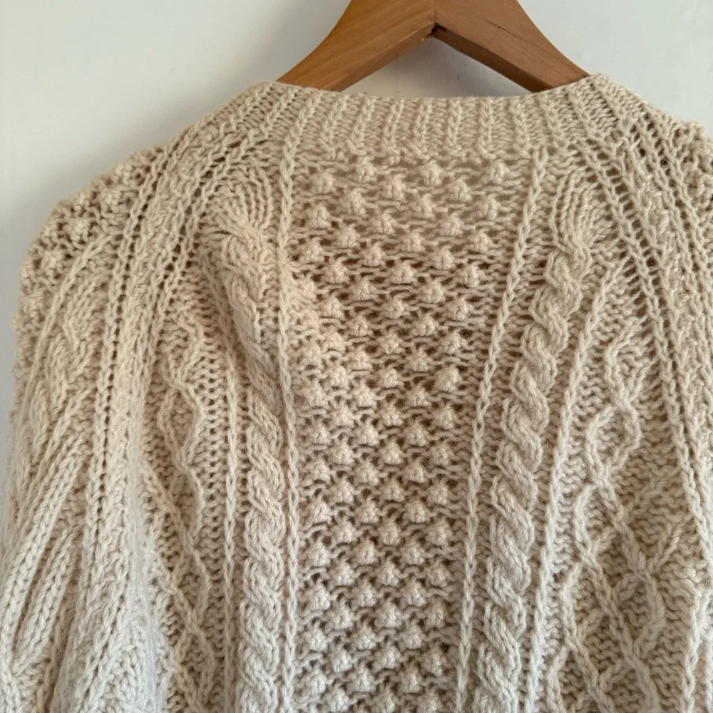 Ireland Cream Hand Knit Wool Cardigan Size M - Picture 7 of 8